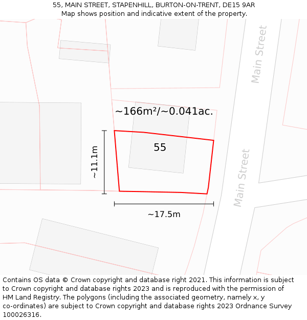 55, MAIN STREET, STAPENHILL, BURTON-ON-TRENT, DE15 9AR: Plot and title map