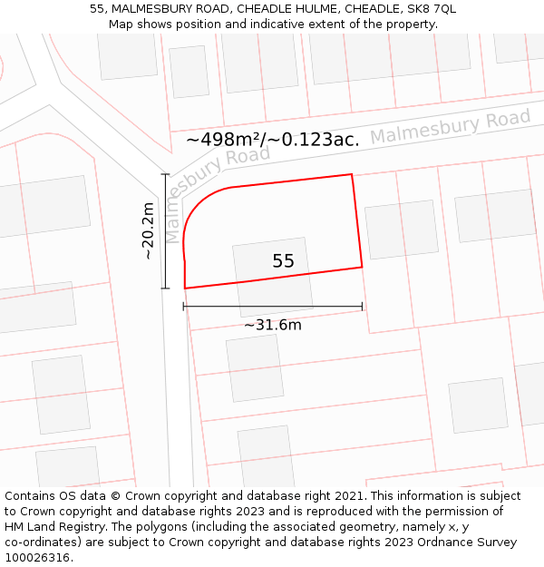 55, MALMESBURY ROAD, CHEADLE HULME, CHEADLE, SK8 7QL: Plot and title map