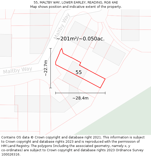 55, MALTBY WAY, LOWER EARLEY, READING, RG6 4AE: Plot and title map
