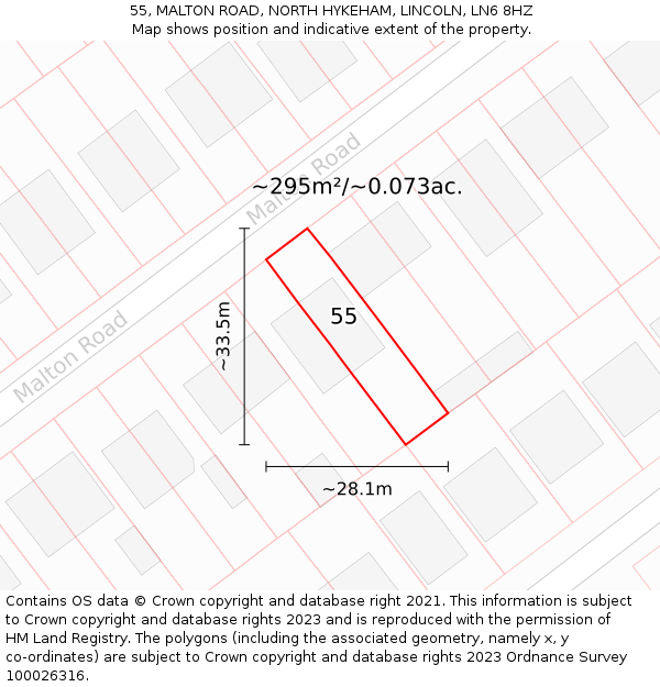 55, MALTON ROAD, NORTH HYKEHAM, LINCOLN, LN6 8HZ: Plot and title map