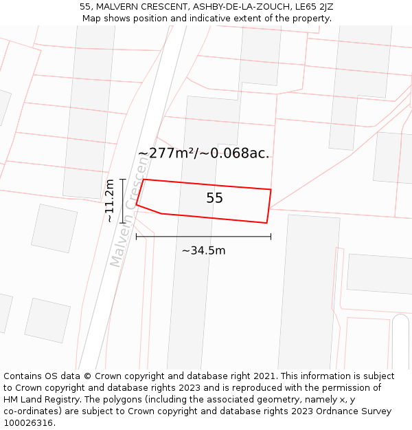 55, MALVERN CRESCENT, ASHBY-DE-LA-ZOUCH, LE65 2JZ: Plot and title map