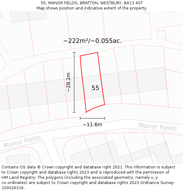55, MANOR FIELDS, BRATTON, WESTBURY, BA13 4ST: Plot and title map