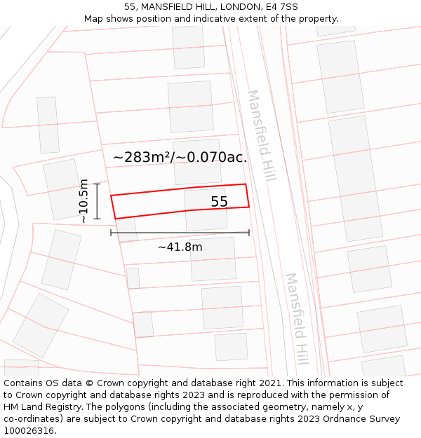 55, MANSFIELD HILL, LONDON, E4 7SS: Plot and title map