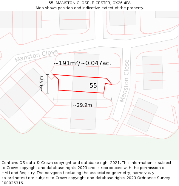 55, MANSTON CLOSE, BICESTER, OX26 4FA: Plot and title map
