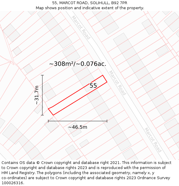 55, MARCOT ROAD, SOLIHULL, B92 7PR: Plot and title map