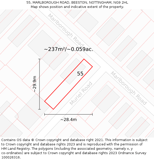 55, MARLBOROUGH ROAD, BEESTON, NOTTINGHAM, NG9 2HL: Plot and title map