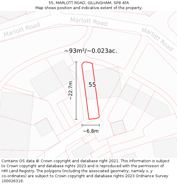 55, MARLOTT ROAD, GILLINGHAM, SP8 4FA: Plot and title map