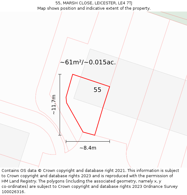 55, MARSH CLOSE, LEICESTER, LE4 7TJ: Plot and title map