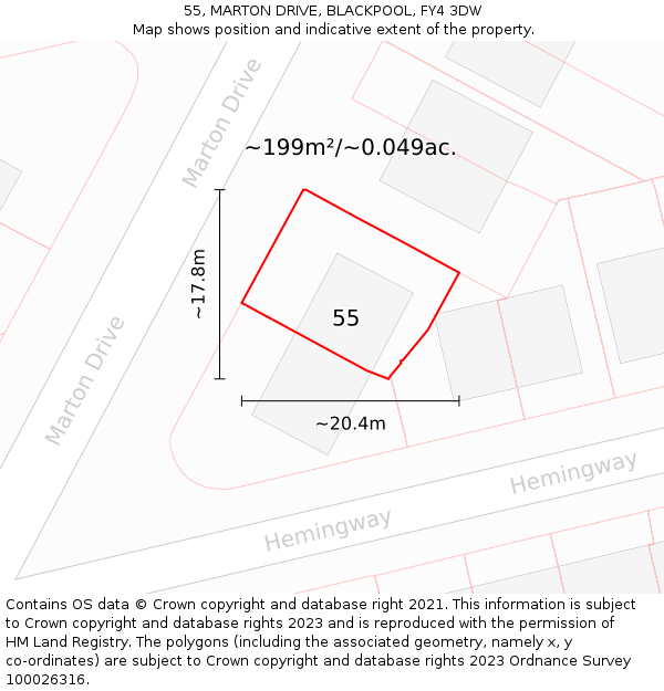 55, MARTON DRIVE, BLACKPOOL, FY4 3DW: Plot and title map