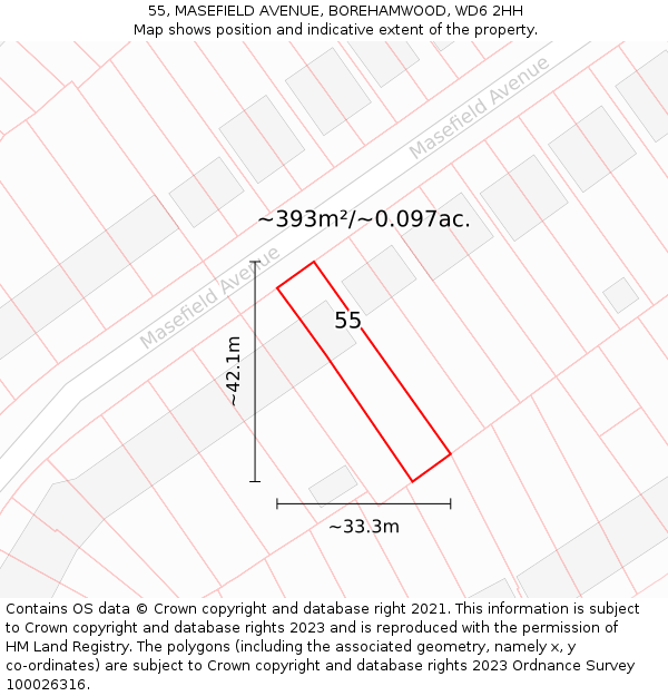 55, MASEFIELD AVENUE, BOREHAMWOOD, WD6 2HH: Plot and title map