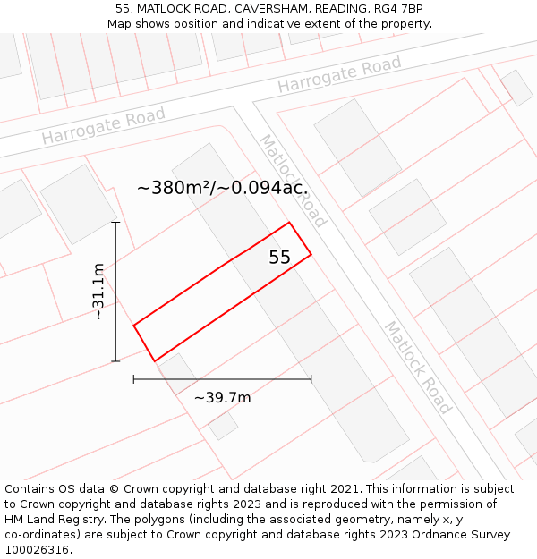 55, MATLOCK ROAD, CAVERSHAM, READING, RG4 7BP: Plot and title map