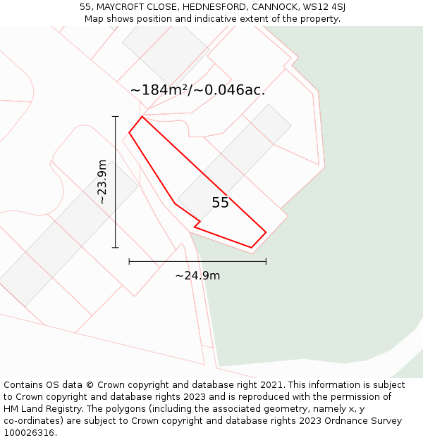 55, MAYCROFT CLOSE, HEDNESFORD, CANNOCK, WS12 4SJ: Plot and title map