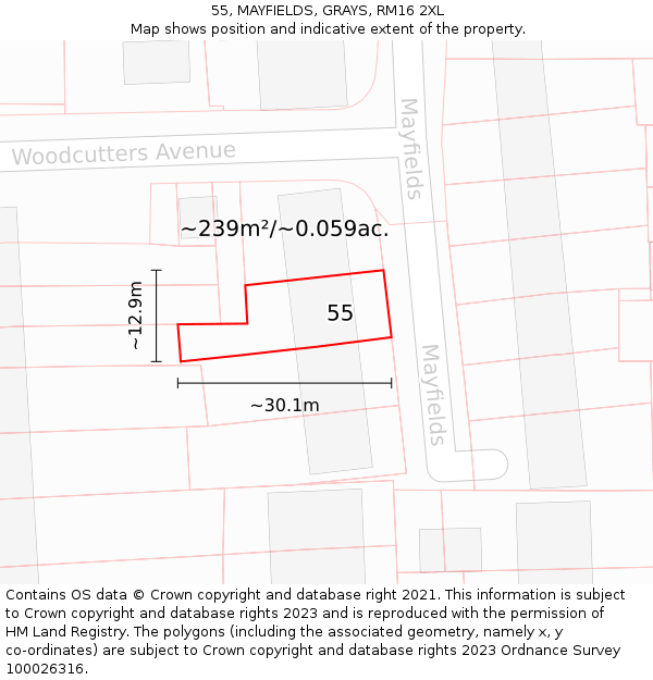 55, MAYFIELDS, GRAYS, RM16 2XL: Plot and title map