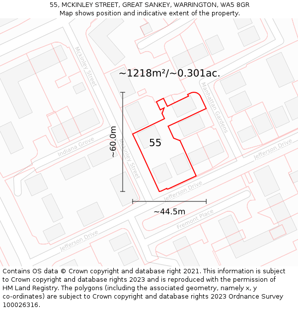 55, MCKINLEY STREET, GREAT SANKEY, WARRINGTON, WA5 8GR: Plot and title map
