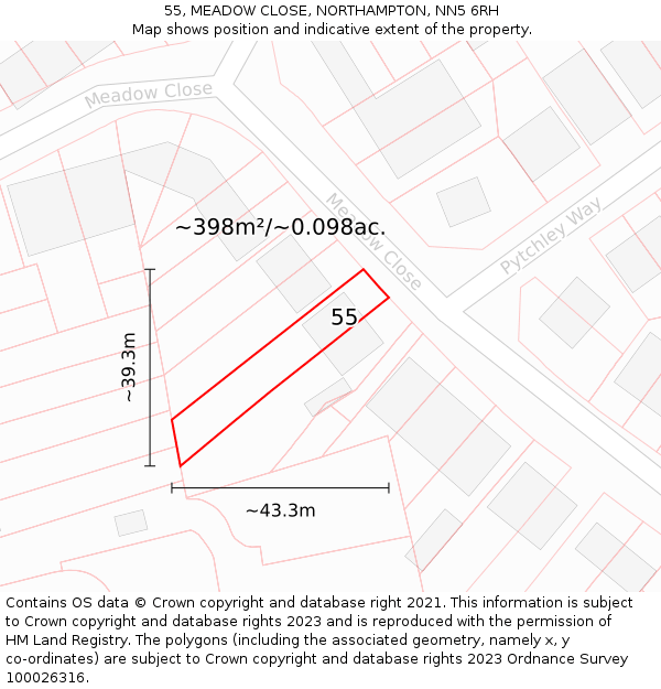 55, MEADOW CLOSE, NORTHAMPTON, NN5 6RH: Plot and title map