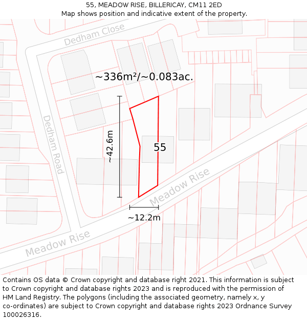 55, MEADOW RISE, BILLERICAY, CM11 2ED: Plot and title map