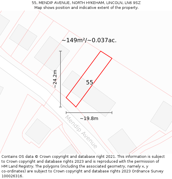 55, MENDIP AVENUE, NORTH HYKEHAM, LINCOLN, LN6 9SZ: Plot and title map