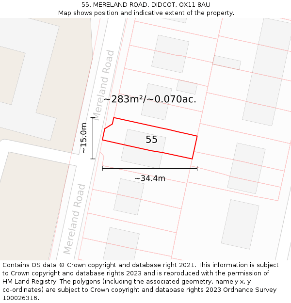 55, MERELAND ROAD, DIDCOT, OX11 8AU: Plot and title map