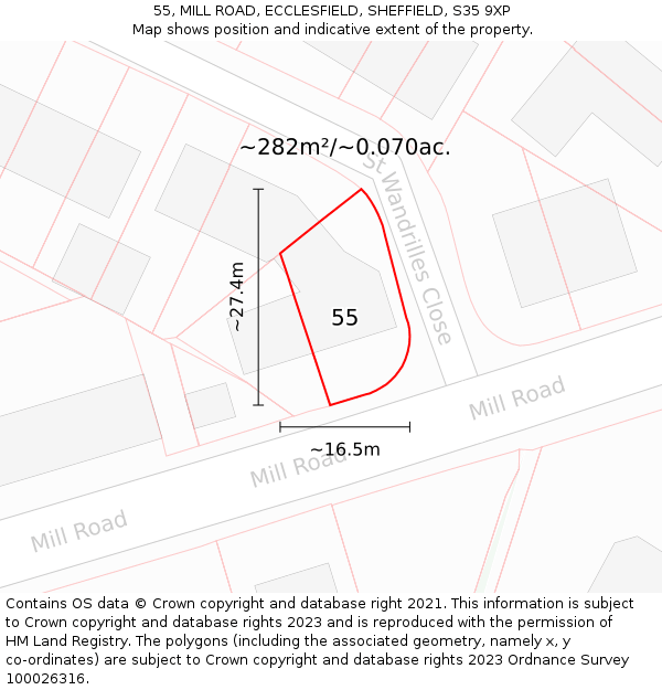 55, MILL ROAD, ECCLESFIELD, SHEFFIELD, S35 9XP: Plot and title map