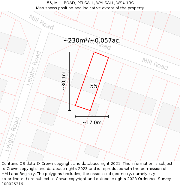 55, MILL ROAD, PELSALL, WALSALL, WS4 1BS: Plot and title map