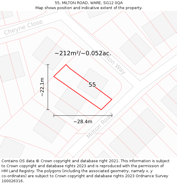 55, MILTON ROAD, WARE, SG12 0QA: Plot and title map