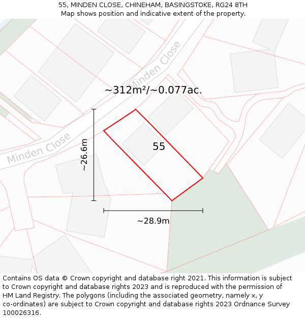 55, MINDEN CLOSE, CHINEHAM, BASINGSTOKE, RG24 8TH: Plot and title map