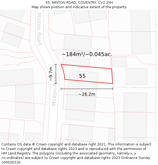 55, MINTON ROAD, COVENTRY, CV2 2XH: Plot and title map
