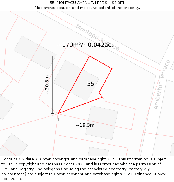 55, MONTAGU AVENUE, LEEDS, LS8 3ET: Plot and title map