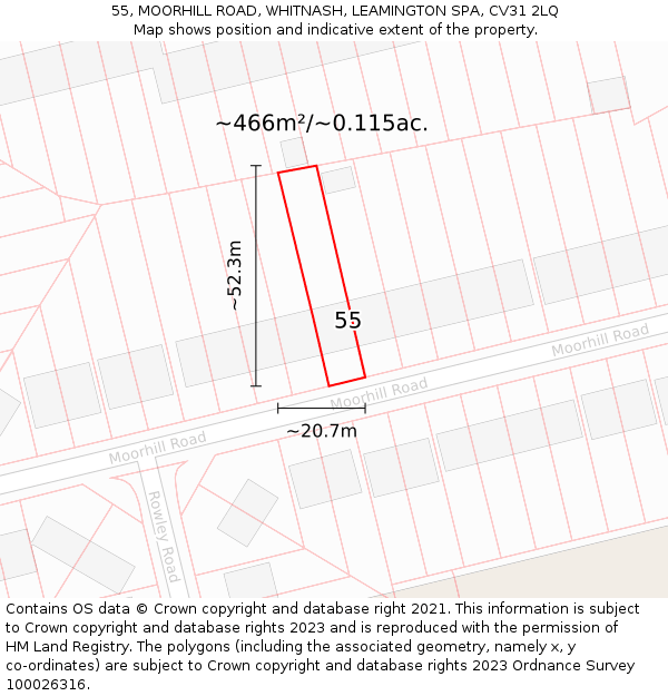 55, MOORHILL ROAD, WHITNASH, LEAMINGTON SPA, CV31 2LQ: Plot and title map