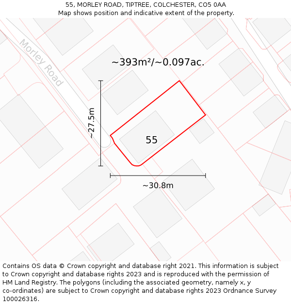 55, MORLEY ROAD, TIPTREE, COLCHESTER, CO5 0AA: Plot and title map