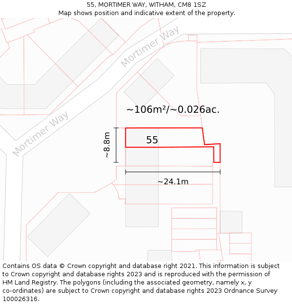 55, MORTIMER WAY, WITHAM, CM8 1SZ: Plot and title map
