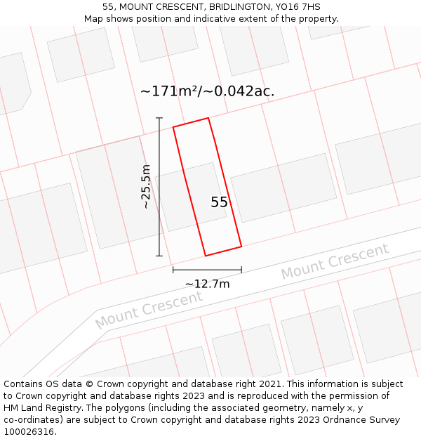 55, MOUNT CRESCENT, BRIDLINGTON, YO16 7HS: Plot and title map
