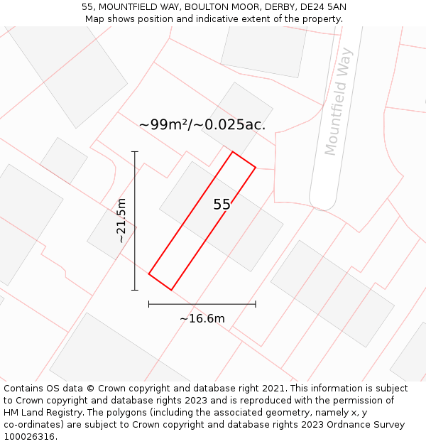 55, MOUNTFIELD WAY, BOULTON MOOR, DERBY, DE24 5AN: Plot and title map