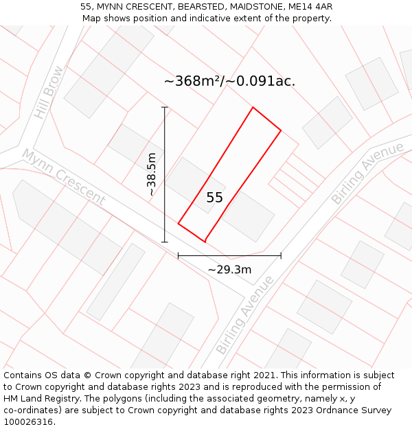 55, MYNN CRESCENT, BEARSTED, MAIDSTONE, ME14 4AR: Plot and title map