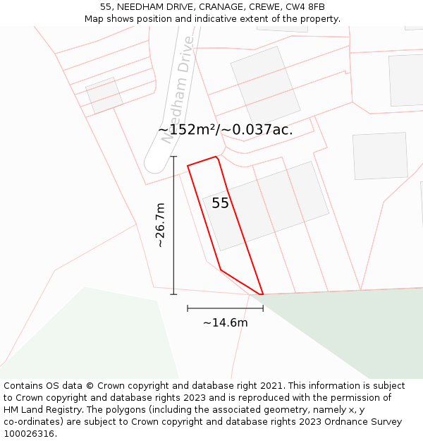 55, NEEDHAM DRIVE, CRANAGE, CREWE, CW4 8FB: Plot and title map