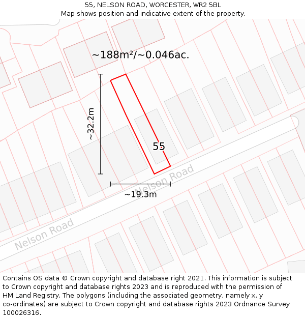 55, NELSON ROAD, WORCESTER, WR2 5BL: Plot and title map