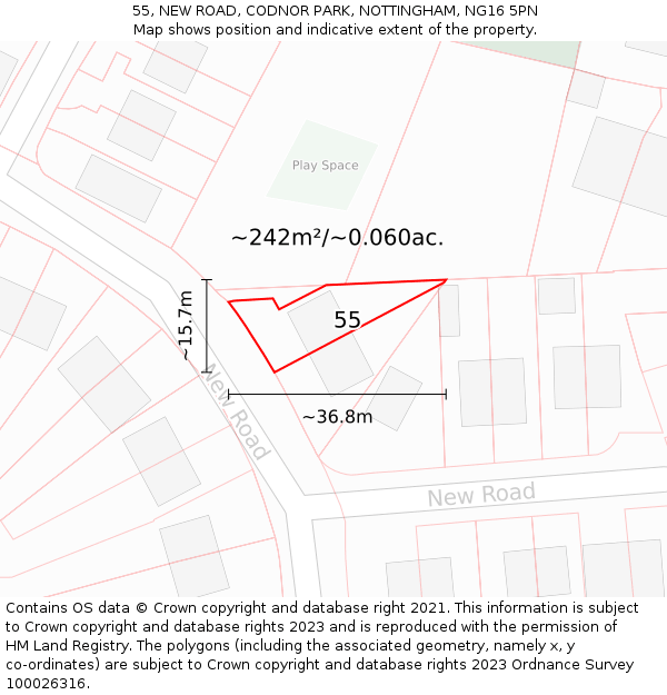 55, NEW ROAD, CODNOR PARK, NOTTINGHAM, NG16 5PN: Plot and title map