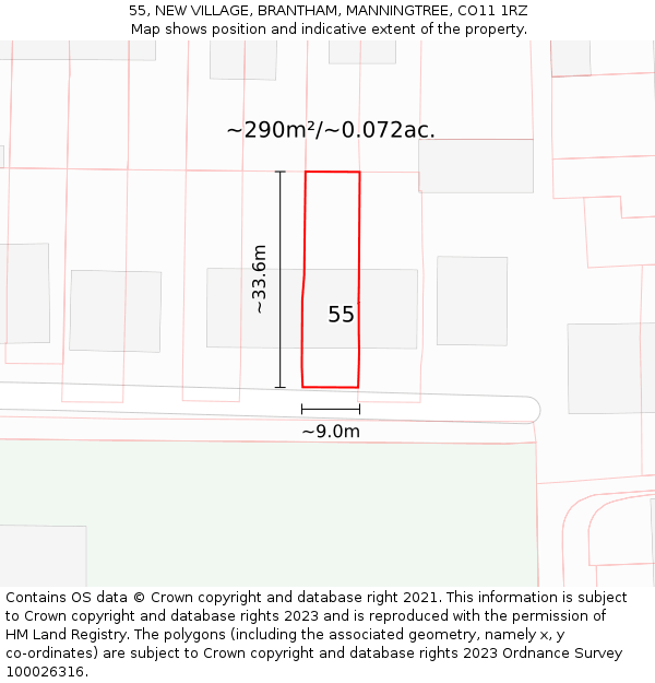 55, NEW VILLAGE, BRANTHAM, MANNINGTREE, CO11 1RZ: Plot and title map