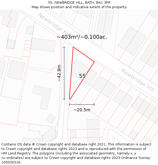 55, NEWBRIDGE HILL, BATH, BA1 3PR: Plot and title map