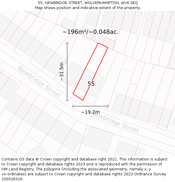 55, NEWBRIDGE STREET, WOLVERHAMPTON, WV6 0EQ: Plot and title map
