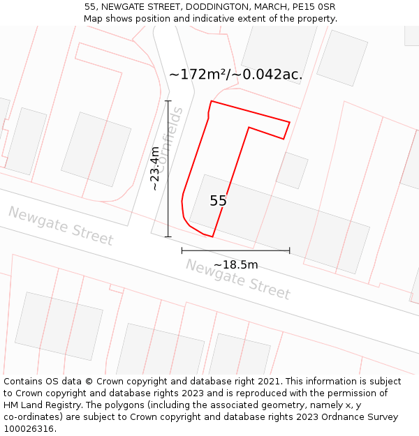 55, NEWGATE STREET, DODDINGTON, MARCH, PE15 0SR: Plot and title map