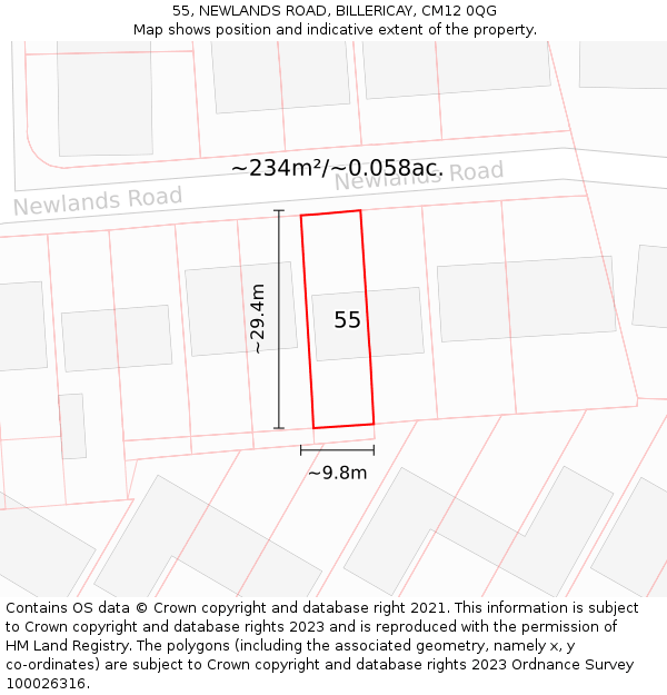 55, NEWLANDS ROAD, BILLERICAY, CM12 0QG: Plot and title map