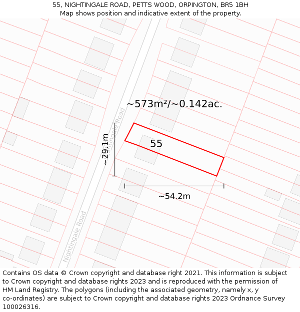 55, NIGHTINGALE ROAD, PETTS WOOD, ORPINGTON, BR5 1BH: Plot and title map