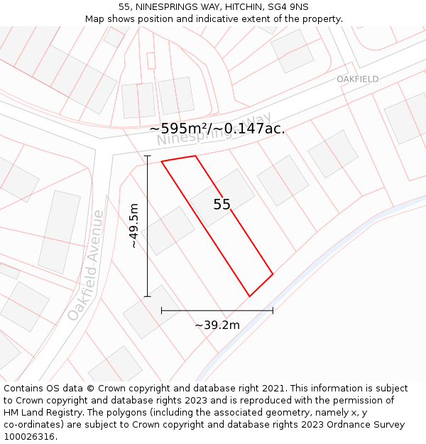 55, NINESPRINGS WAY, HITCHIN, SG4 9NS: Plot and title map