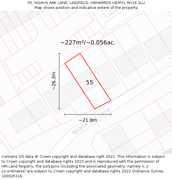 55, NOAHS ARK LANE, LINDFIELD, HAYWARDS HEATH, RH16 2LU: Plot and title map