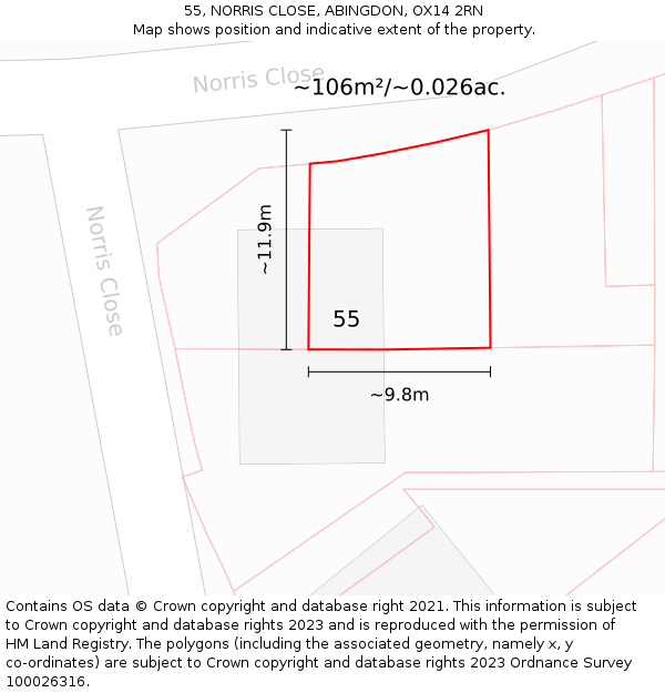 55, NORRIS CLOSE, ABINGDON, OX14 2RN: Plot and title map