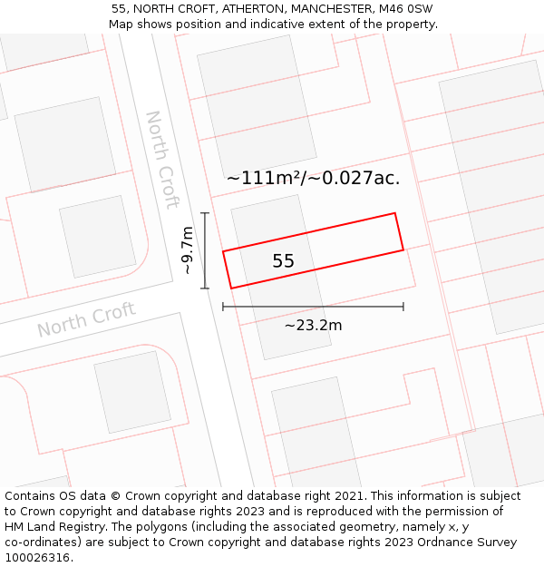 55, NORTH CROFT, ATHERTON, MANCHESTER, M46 0SW: Plot and title map