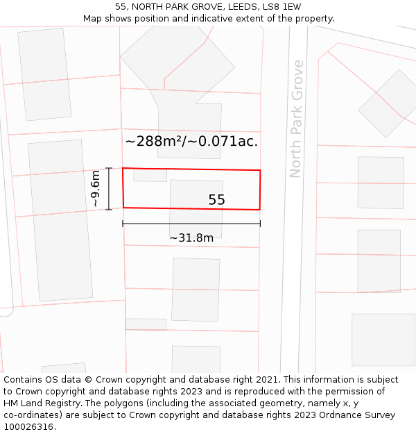 55, NORTH PARK GROVE, LEEDS, LS8 1EW: Plot and title map