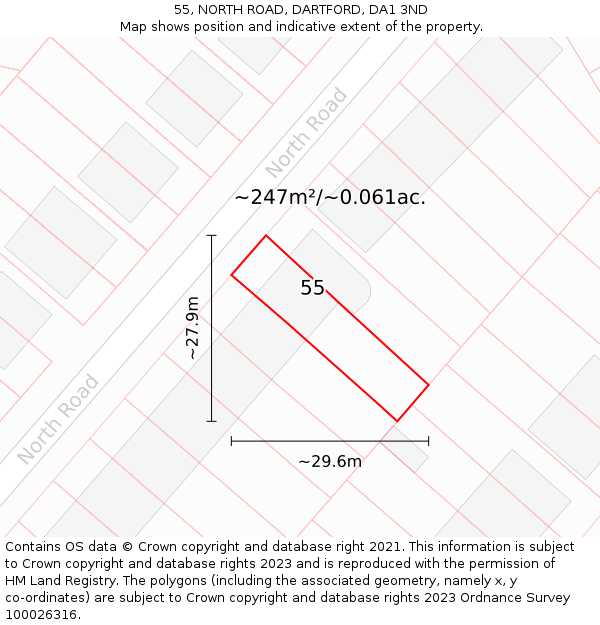 55, NORTH ROAD, DARTFORD, DA1 3ND: Plot and title map