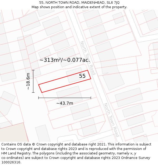 55, NORTH TOWN ROAD, MAIDENHEAD, SL6 7JQ: Plot and title map